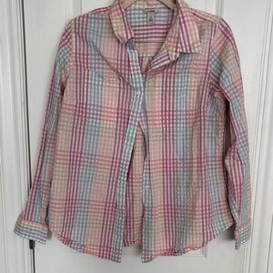 L.L. Bean Pastel Plaid 100% Cotton Button-Down — Pink, Mint, Peach, Cream